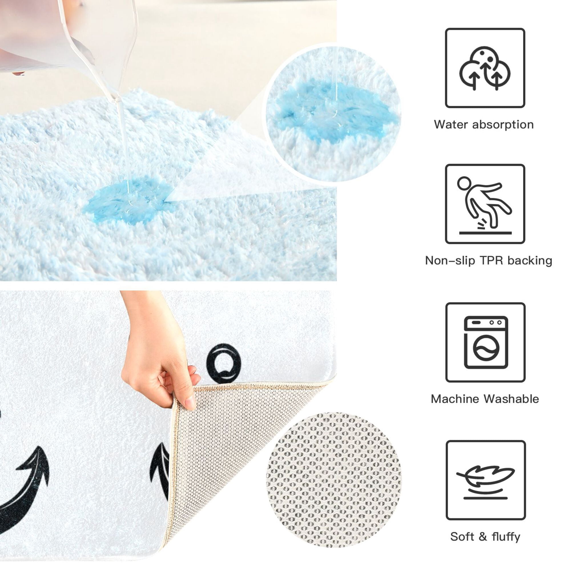 Yayeee Bath Rugs for Bathroom Floor Non Slip Non Skid Rectangle Soft Absorbent Anchor Pattern Machine Washable Mat