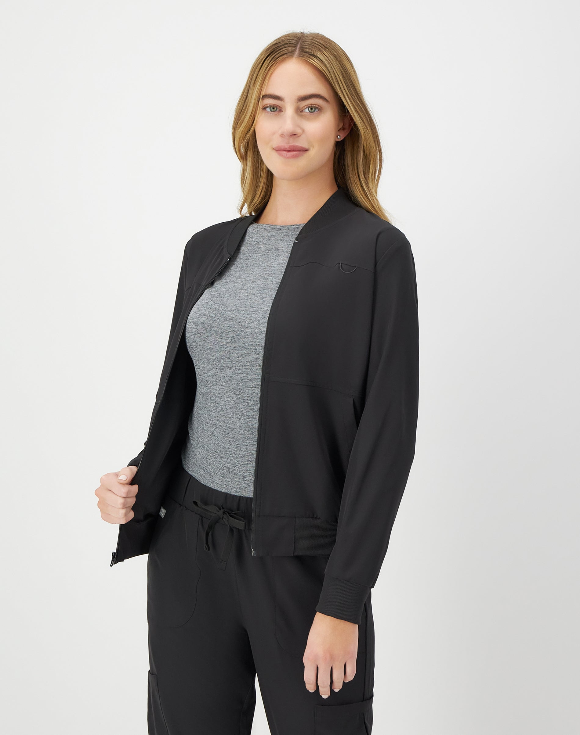 Hanes Womens Scrubs Bomber Scrub Jacket, Comfort Fit, Snap & Zip Pockets, Sizes XS-3XL