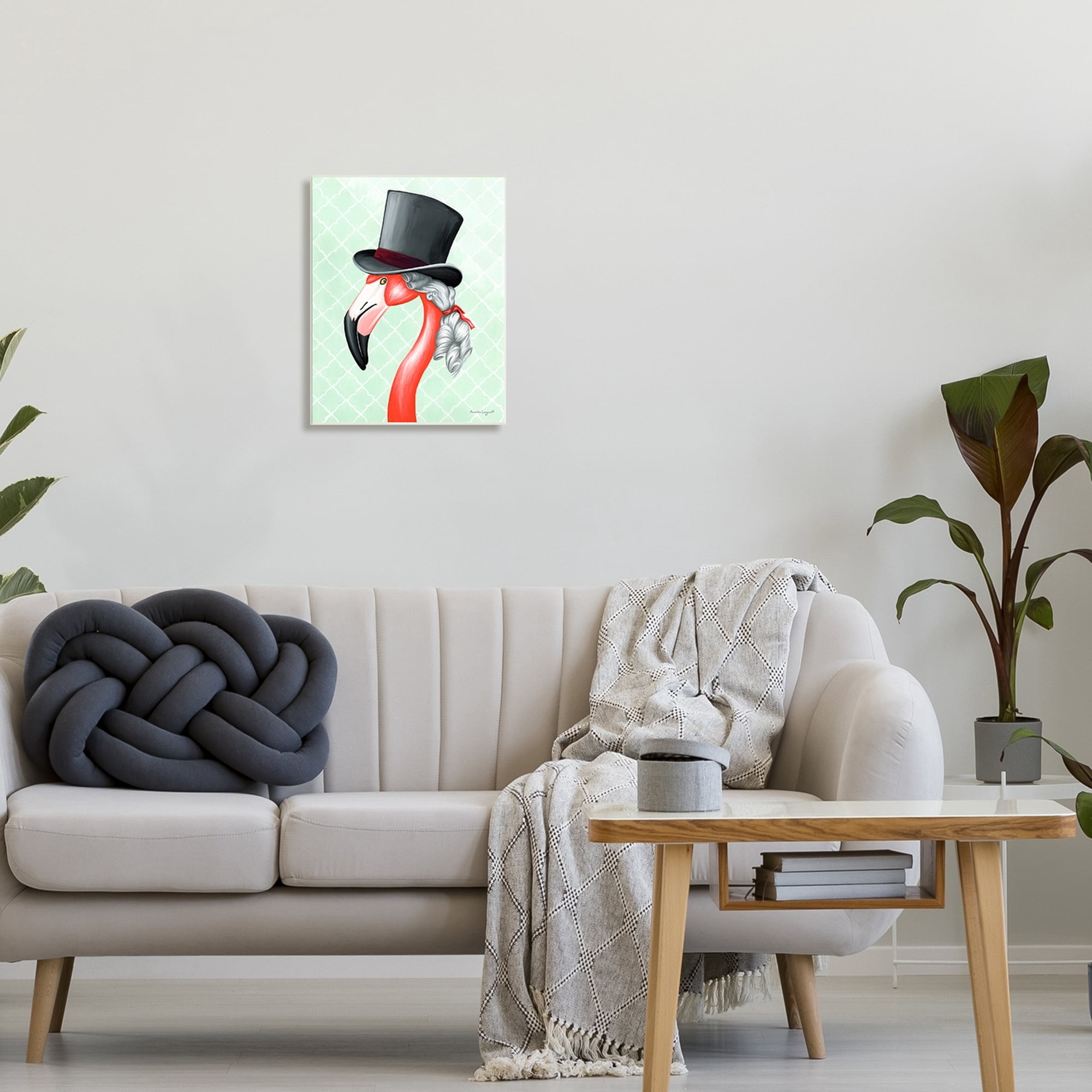 Stupell Industries Flamingo Old-Fashioned Hair Top Hat Patterned Squares Graphic Art Unframed Art Print Wall Art, Design by Amelie Legault