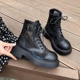 thumbnail image 4 of Jamicy Ankle Boots for Women Solid Color Mid Heel Booties Goth Round Toe Mesh Cutout Boots Women Lace Up Motorcycle Wedges, 4 of 9