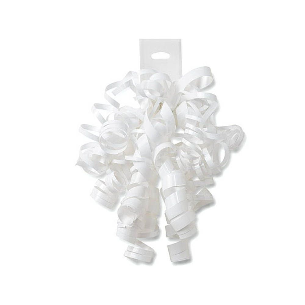 Pack Of 12, Solid White High Gloss Curly Gift Bows 12 Strands On Hang