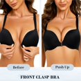 thumbnail image 3 of YANDW Front Closure Plunge Bras for Women Lace Racerback Push Up Thick Padded Underwire Add 2 Cups Bra, Black 40D, 3 of 5