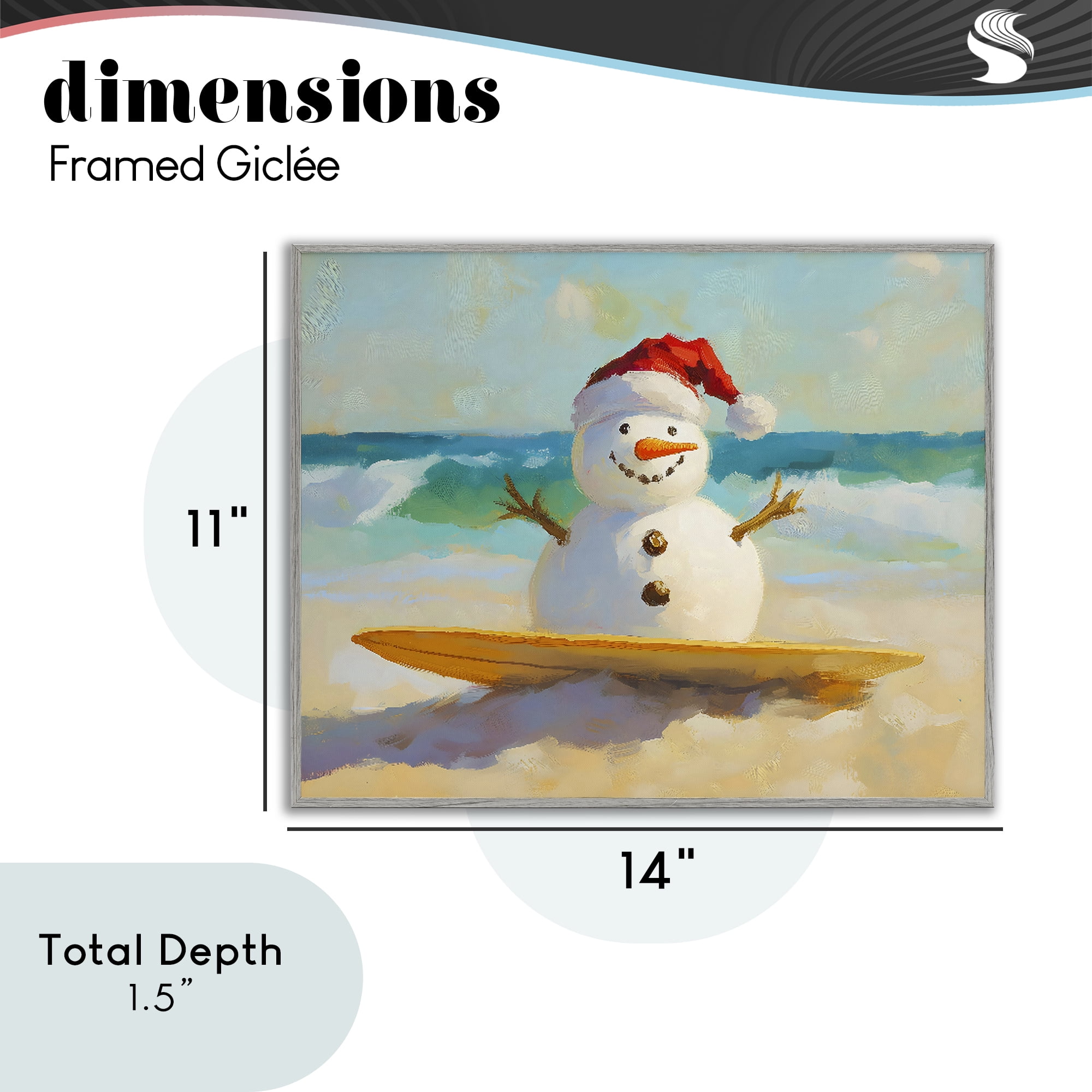 Stupell Industries Surfer Snowman on Beach Gray Framed Giclee Art, design by The Prints Vibe