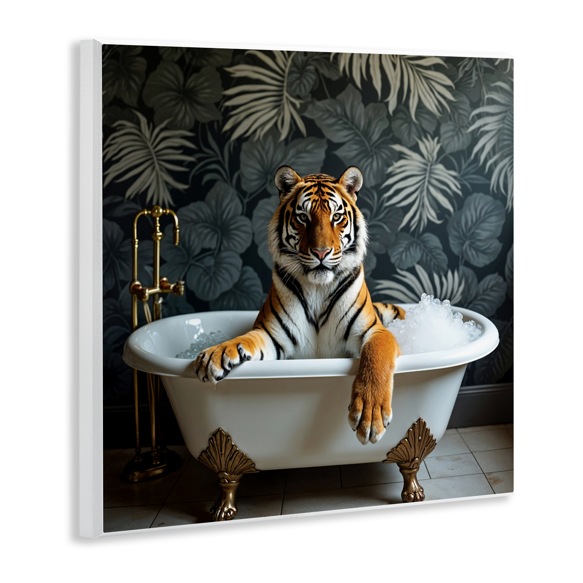 Tiger in Exotic Bubble Bath Wall Plaque Art, design by Lettered and Lined