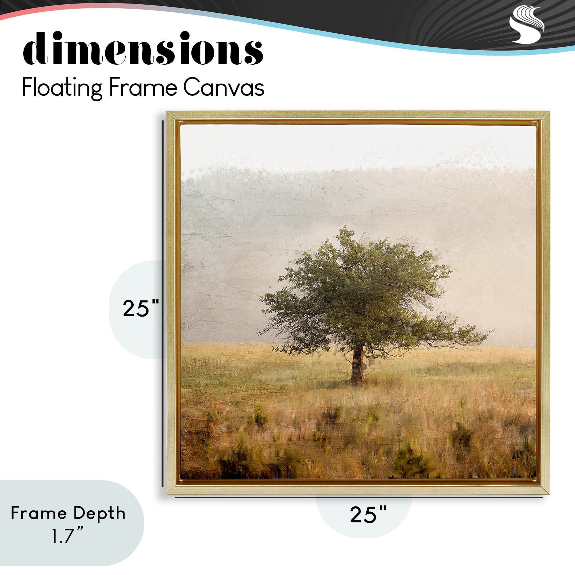 Stupell Industries Tree Alone in Golden Field Gold Framed Floater Canvas Wall Art, design by Anne Bailey