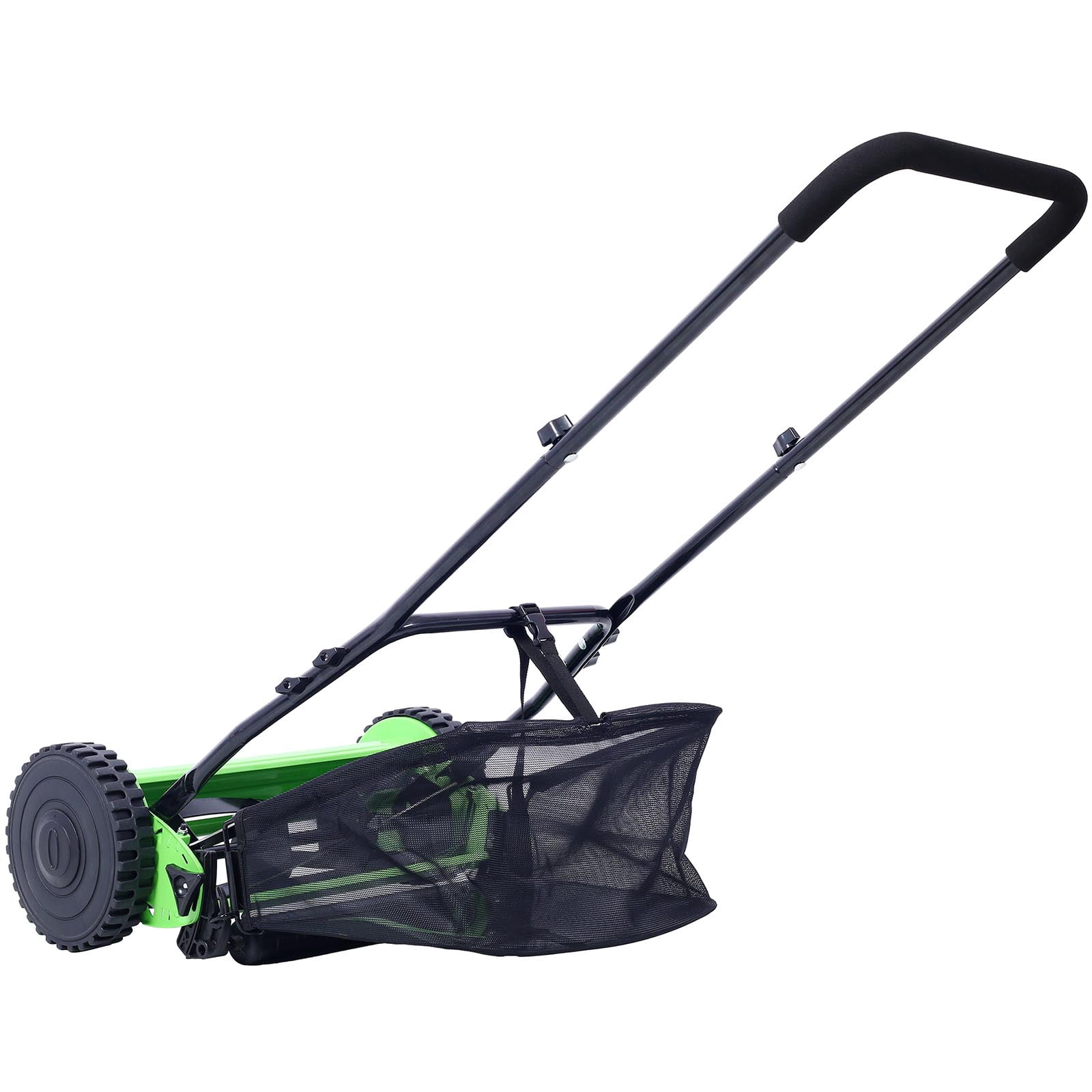 16-Inch 5-Blade Push Reel Lawn Mower with Grass Catcher, GREEN COLOR