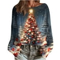thumbnail image 2 of Uootdi Christmas Sweaters for Women Vintage Christmas Tree Xmas Print Long Sleeve Knit Sweaters Holiday Pullover Artful Cozy Sweaters Gift, 2 of 5