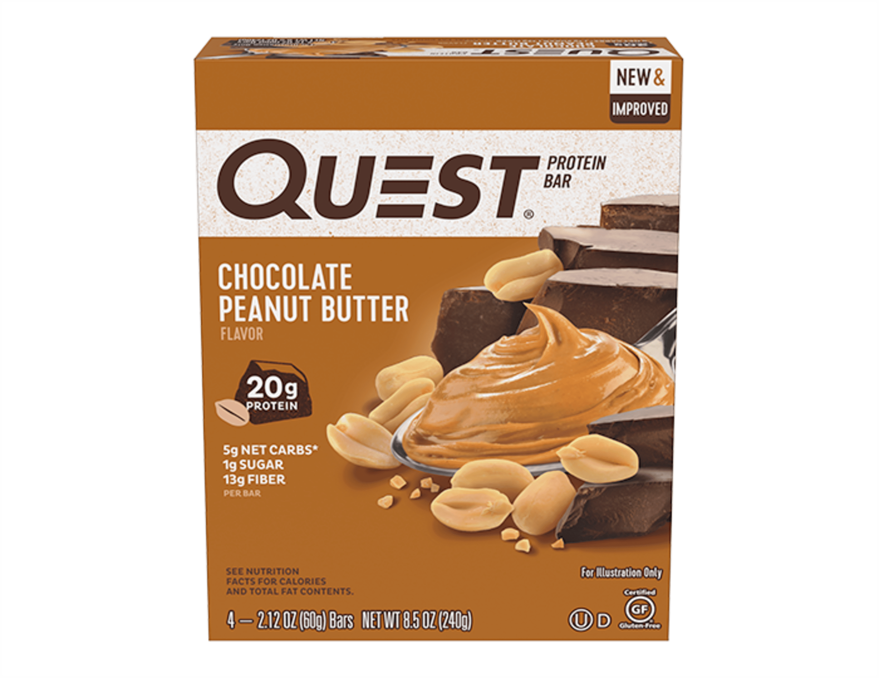 Quest Nutrition Chocolate Peanut Butter Protein Bar High Protein Low Carb Gluten Free Keto 5845