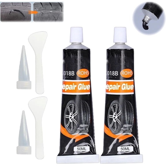 Tire Sidewall Repair Glue, Rubber Cement Patch Plug Kit, Strong Adhesive for Car Motorcycle Bike Tires, Black Sealant Waterproof(2Pcs)