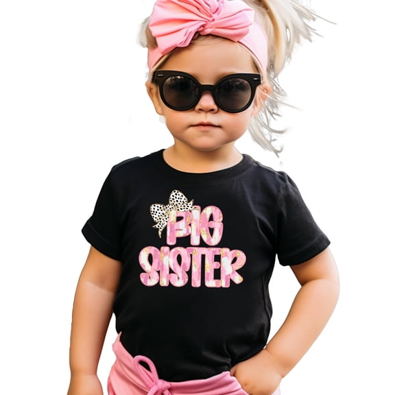 Big Sister Bow Shirt for Infant Toddler and Youth Girls Trendy New Sister Graphic Tee Black Shirt Youth Small