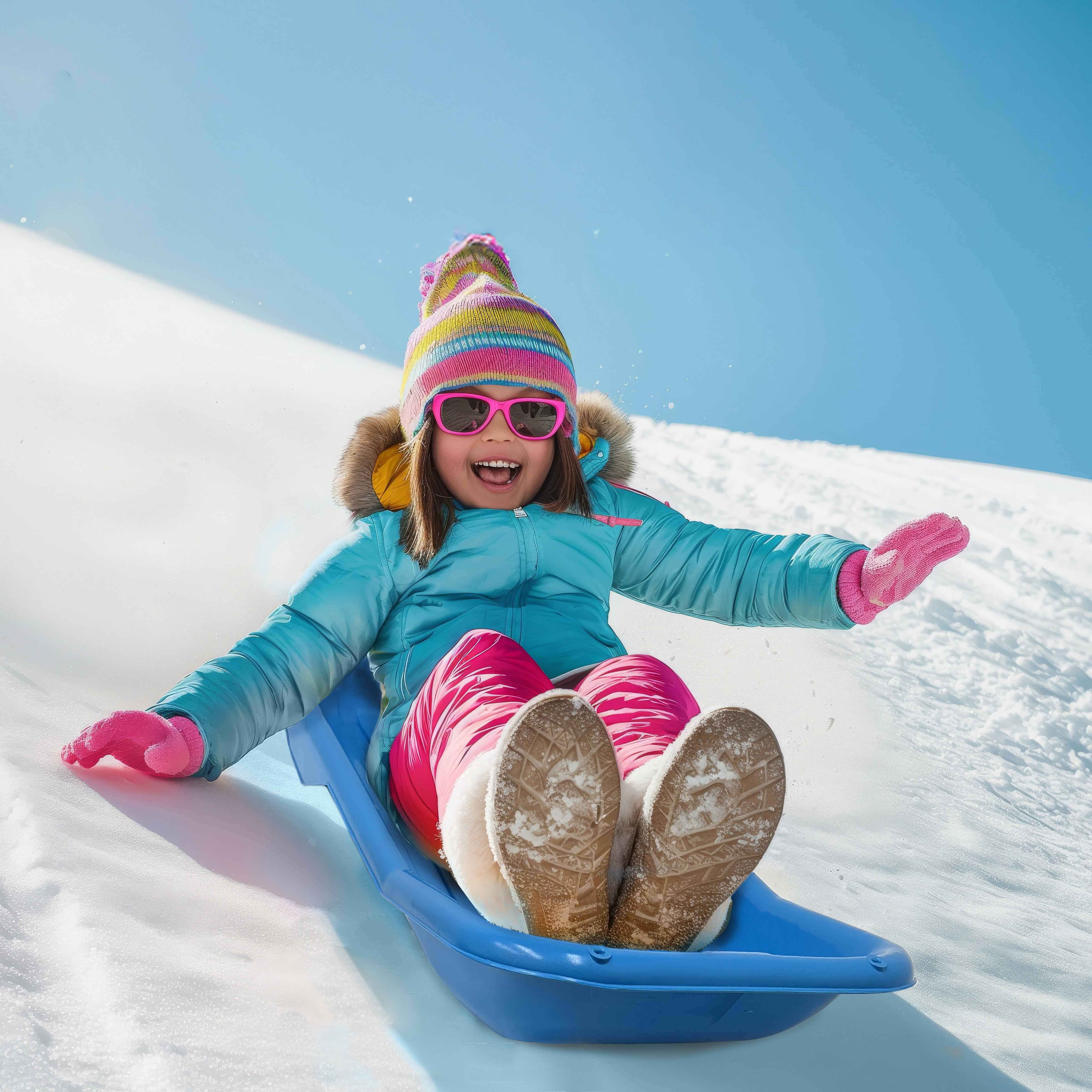 American Plastic Toys Durable 38-inch Blue Toboggan Sled with Pull