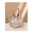 White Checkered Tote Shoulder Bags With Inner Pouch,PU Vegan Leather