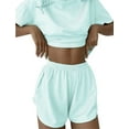 thumbnail image 2 of Pijama de verano for mujer, de manga corta a rayas, informal, cómodo, conjunto de 2 piezas for el hogar, 2 of 6