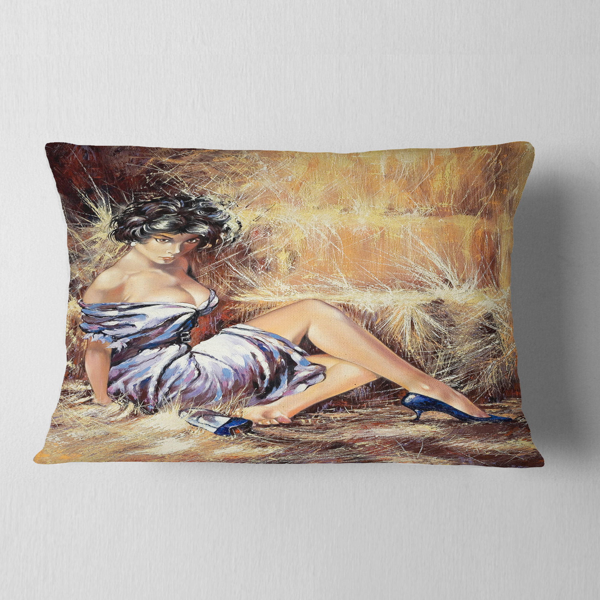 Designart Girl Setting on Floor - Portrait Throw Pillow - 12x20