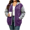 thumbnail image 3 of Women's Plus Size Zip Up Hoodie Color Block Long Sleeve Sweatshirt Jacket with Pockets for Fall Winter Outwear, 3 of 7