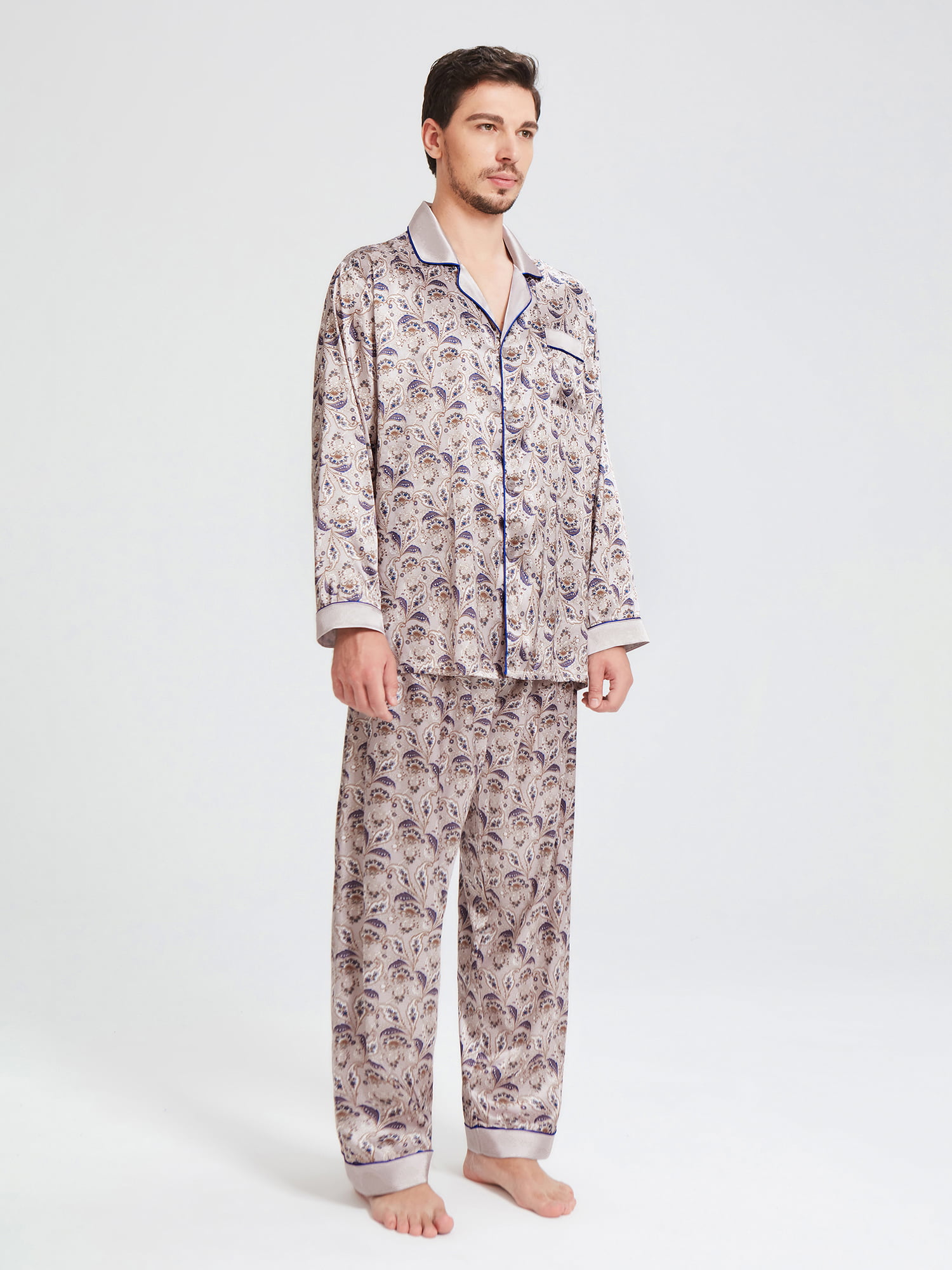 QWZNDZGR Pajamas Men Home Wear Suit Silk Satin Sleepwear Long sleeve Pajama  Sets Trendyol Sleep Tops Pants Large size Loungewear 