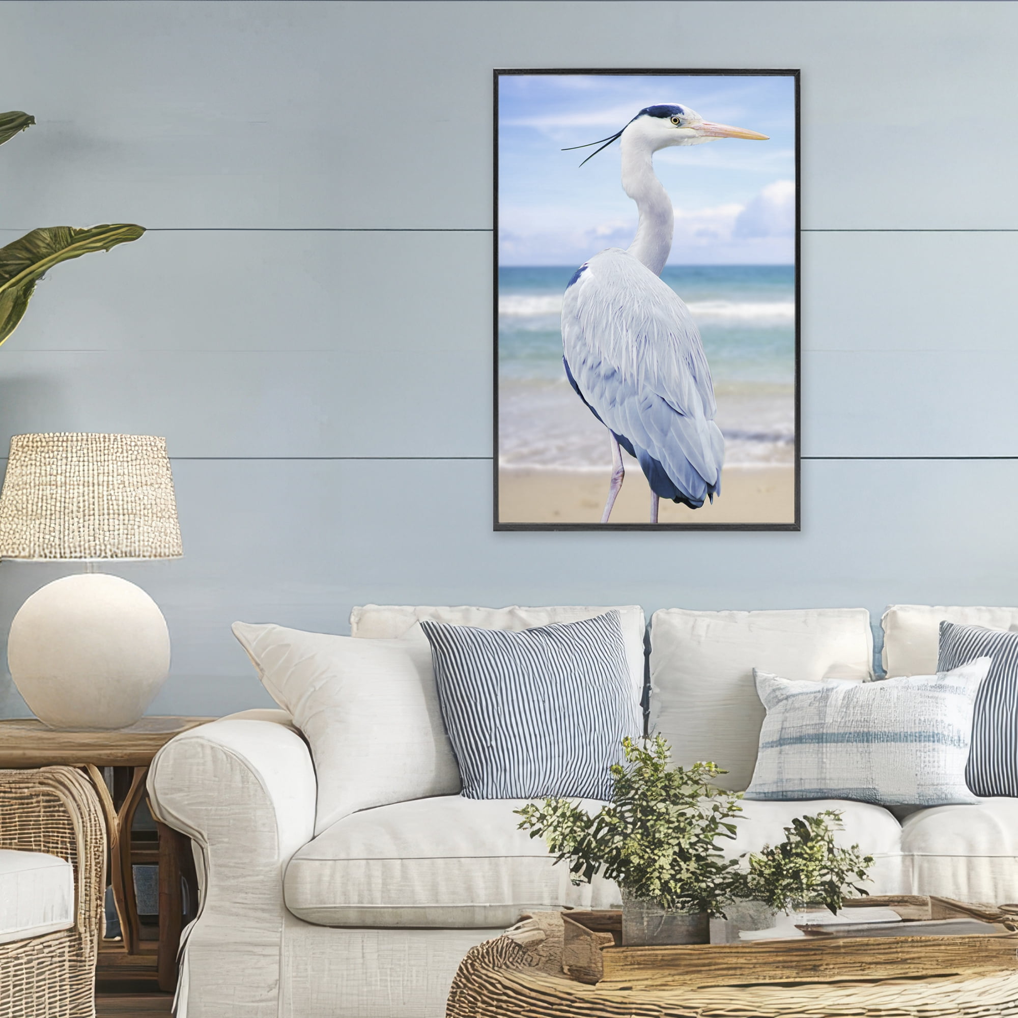 Stupell Industries Vacationing Heron by Seaside Black Framed Giclee Art, design by Marcus Prime