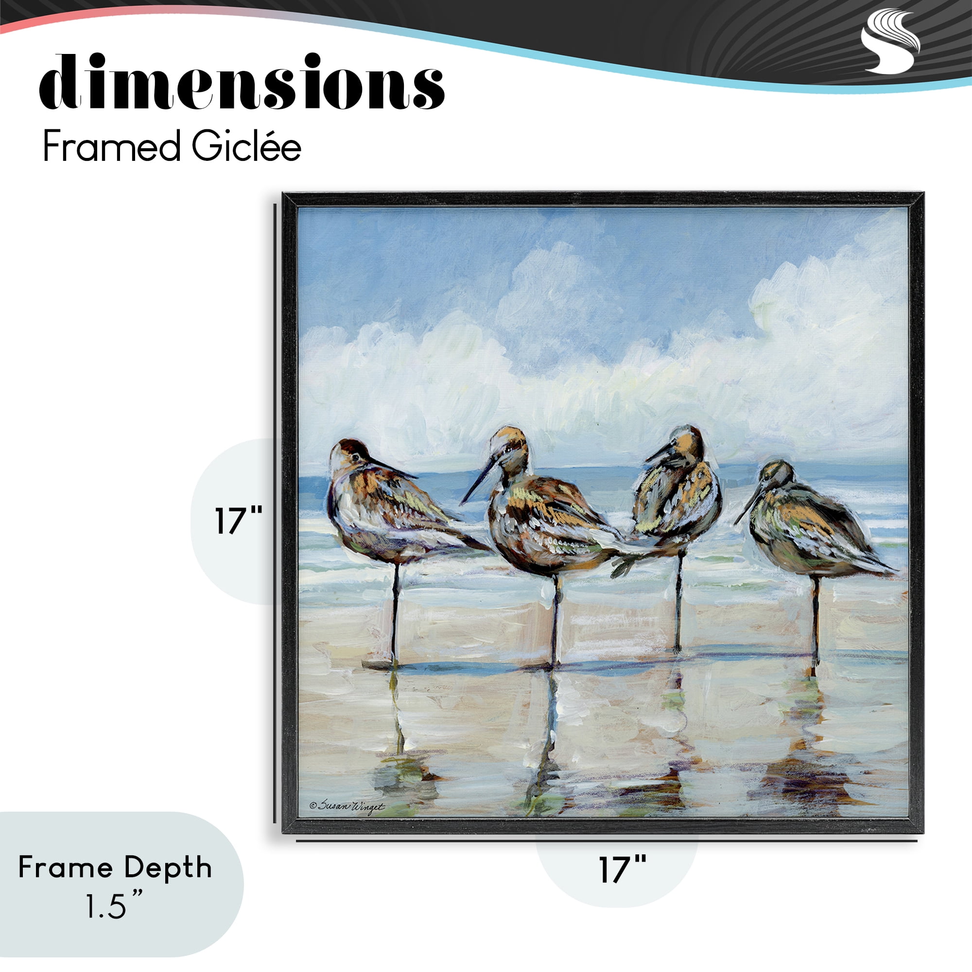 Stupell Industries Sandpipers Balancing On Beach Black Framed Giclee Art, design by Susan Winget
