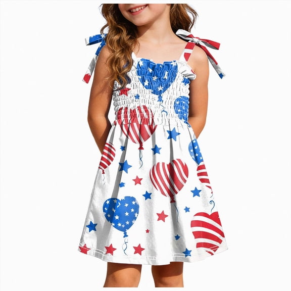 CAUYDY Baby Girl Dresses Toddler Girls 4th of July Straps Dress Kids American Flag Stars Striped Sundress Child Independence Day Outfits 1T 2T 3T 4T 5T 6T (Sizes 1-2 Years,Light Blue)