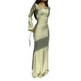 thumbnail image 2 of Women Elegant Classy Fall Long Bell Sleeve Ruched Bodycon Fitted Cocktail Party Slit Dress L, 2 of 8