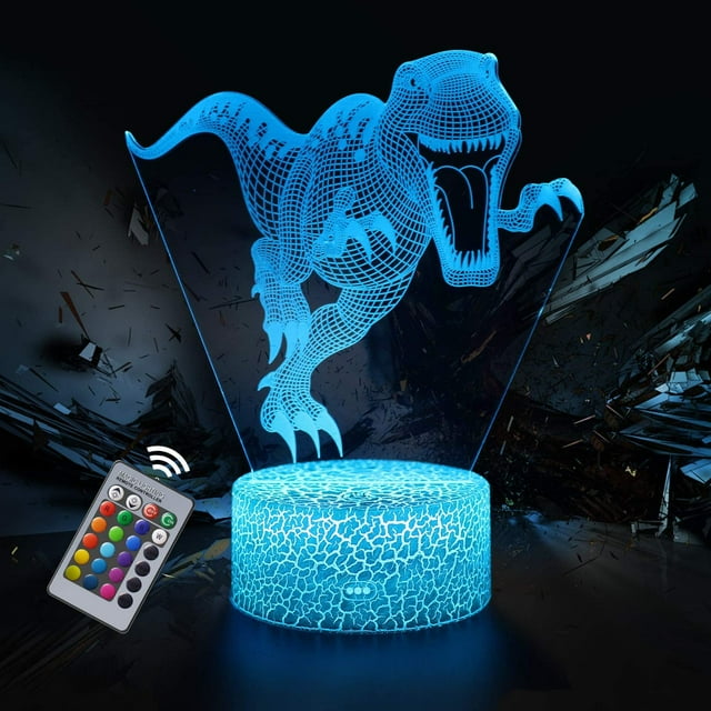 Lámpara de dinosaurio, luz nocturna de dinosaurio 3D para niños, 16 colores, control remoto y táctil inteligente, luz nocturna LED regulable para dormitorio, juguetes para niños y regalos de cumpleaño