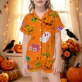 thumbnail image 2 of SJLDQY Halloween Girls Pajama Sets Hallowmas Print Short Sleeve Shirts and Shorts 2 Piece Sets Casual Sleepwear Button Down Pjs for Girls, 2 of 5