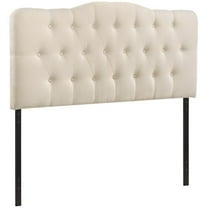 Hawthorne Collections Modern Fabric King Tufted Panel Headboard in Ivory