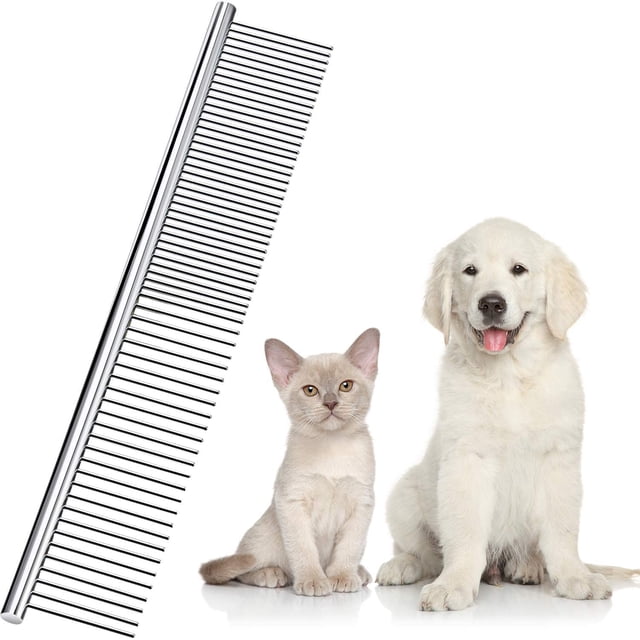 Peine de acero inoxidable para mascotas, peine de aseo para mascotas, peine redondo de dientes para perros y gatos con pelo enredado (19 x 3 cm)