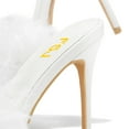 thumbnail image 3 of FSJ Women Chic Fur Feather Slip on Mules Pointed Toe Stiletto High Heels Fashion Event Date Backless Pumps Size 5.5 White, 3 of 3