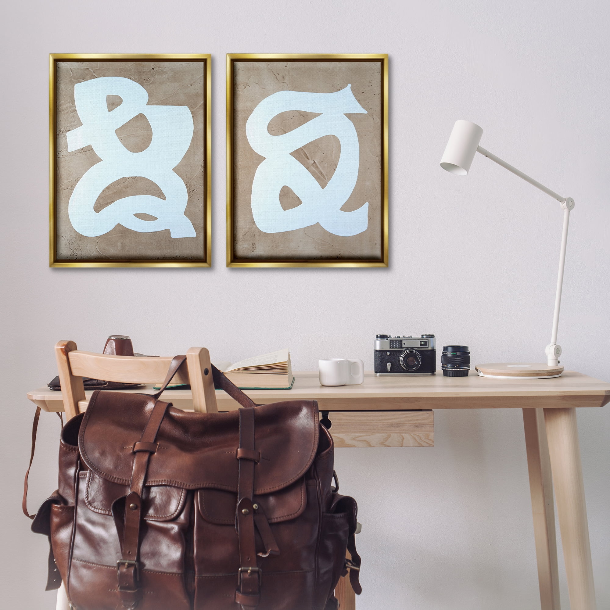 Stupell Industries Abstract Squiggle Line Abstract Painting Gold Floater Framed Canvas Art Print Wall Art, 21 x 31, Set of 2