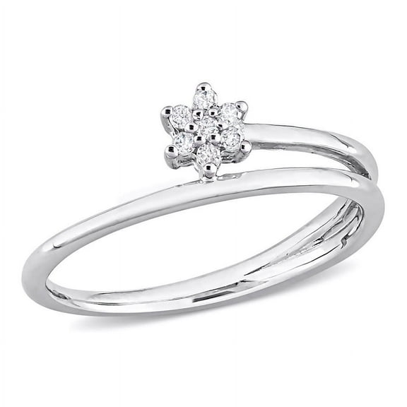 AMOUR Diamond Accent Floral Promise Ring In Sterling Silver