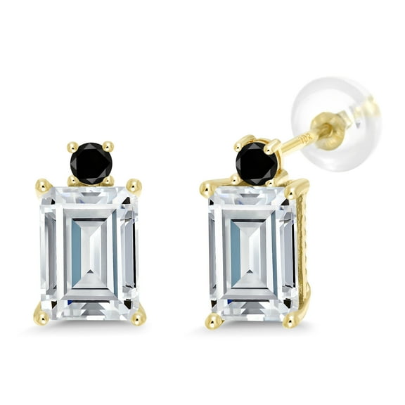 Gem Stone King 10K Yellow Gold Black Diamond Earrings Set with Moissanite (3.63 Cttw)