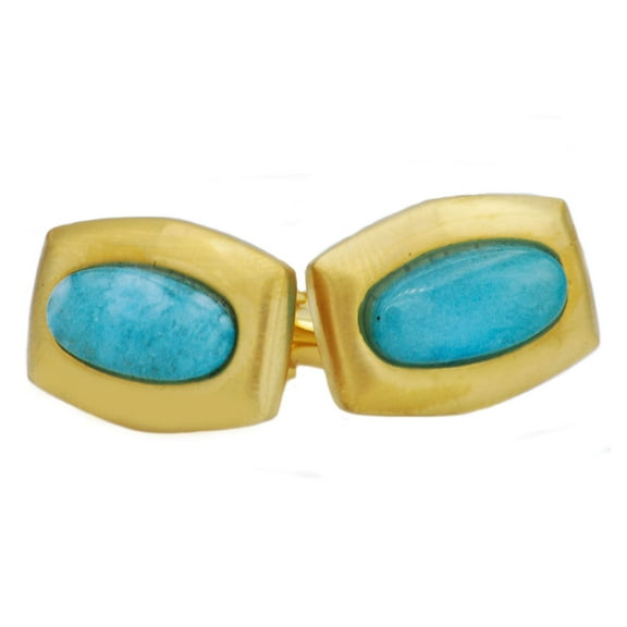 Mens Genuine Larimar Gold Plated Stainless Steel Cuff Links