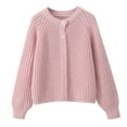 thumbnail image 6 of EchfiProm Pink Sweater Women Ribbed Button down Lightweight Comfort Crew Neck Solid Button down Long Sleeve Sweater Jacket, 6 of 9