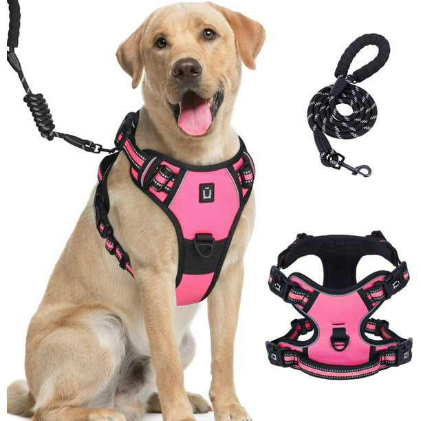 Arnés para perros, collar para perros, correa para perros, chaleco antitirones ajustable para arnés reflectante para perros (L)