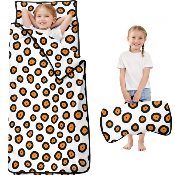 Brown and White Leopard Print Teens Toddler Nap Mat with Pillow, Sleeping Mat Bag for Preschool Daycare 59"x22"