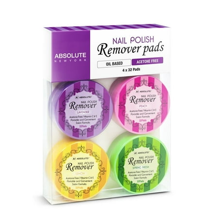 Absolute New York Nail Polish Remover, Lemon, Peach, Lavender & Spring Fresh, 32 Ct, 4 Pack