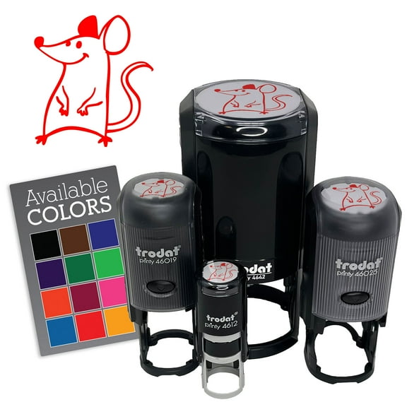 Cheerful Positive Delightful Cartoon Mouse Rat Self-Inking Rubber Stamp Ink Stamper for Stamping Crafting Planners - Black Ink - Mini 1/2 Inch