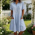 thumbnail image 2 of Womens Casual Button Down Dress, Loose Flowy Short Sleeve Tunic Dress, Elegant Work Office Vacation Dress with Pockets, S-2XL, 2 of 6