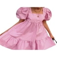 thumbnail image 1 of AMERTEER Femmes Robe Décontractée Couleur Unie Polyester Manches Courtes Col Carré Style Ourlet Volanté Mini Robes Jaune M, 1 of 5