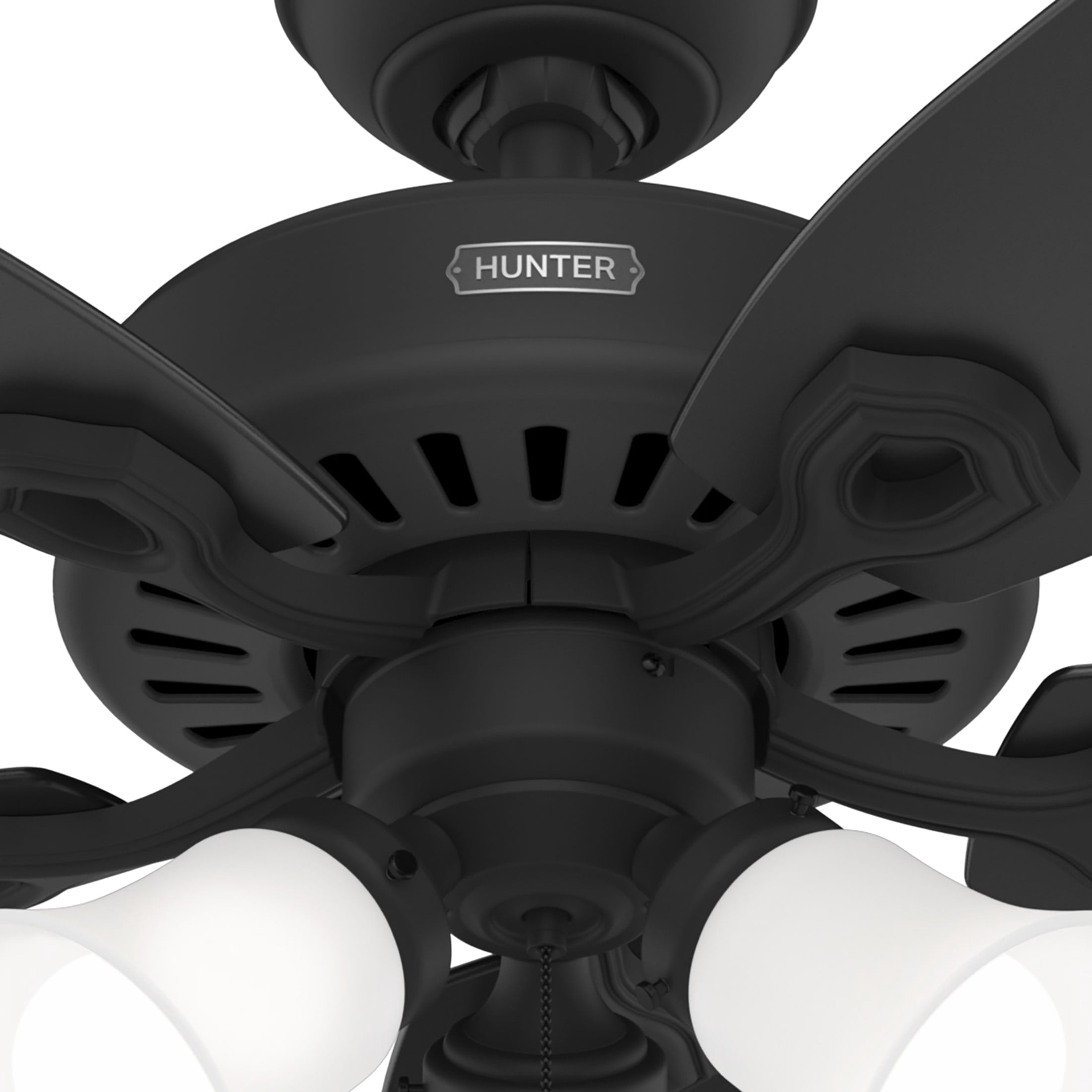 Hunter 52 inch Indoor Ceiling Fan with LED Lights - Black Ceiling Fan with Pull Chain, For Bedroom or Living Room, Standard Mount, No Remote, 5 Blades, Includes Bulbs - Builder 52731, Matte Black