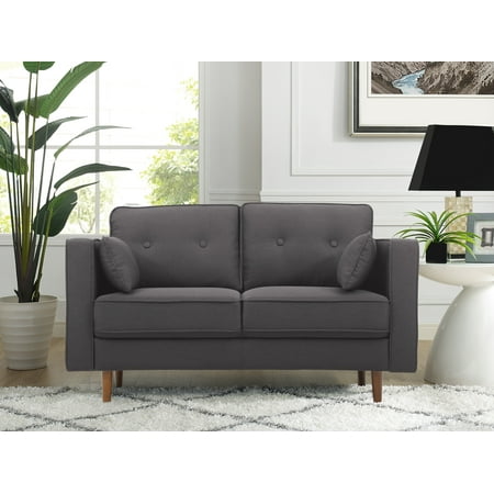 Loveseat Upholstery Lifestyle Solutions Tanany Mid-Century Modern Design Upholstery Fabric Loveseat, Heather Grey ()