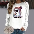 thumbnail image 2 of WEIWEN Halloween Sweatshirts for Women Cute Ghost Drinking Coffee Sweaters Pumpkin Printed Fall Outfits for Women Long Sleeve Shirts Women's Clothing Womens Tops White, XXL, 2 of 5