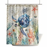Shower Curtains for Bathroom-36"x72",Vintage Ocean Turtle Coral Starfish Waterproof Bath Curtain Grommet Shower Curtain Set with Hooks,Coastal Nautical Compass Washable Bath Accessories