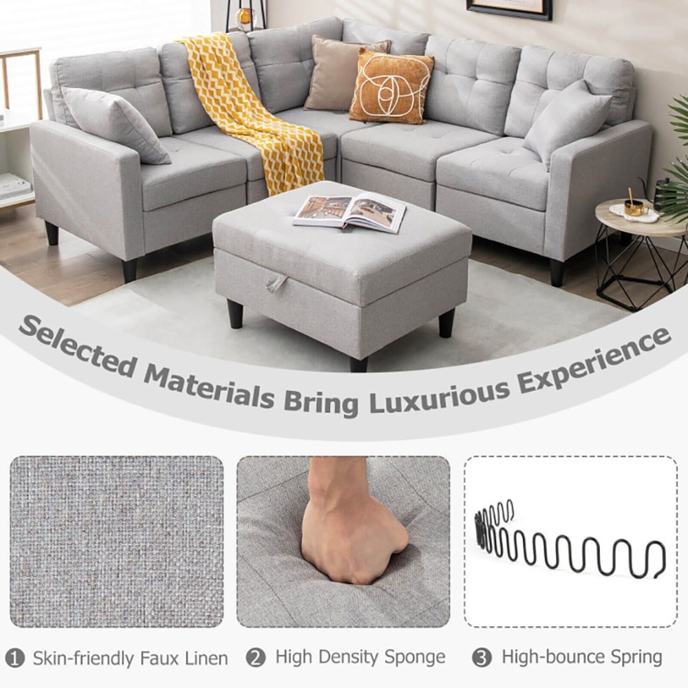 Finihen L-shaped Sectional Sofa Couch, Upholstered L-shaped Sectional Couch, L-shaped Sectional Corner Sofa Set with Storage Ottoman, for Living Room, Gray Finihen L-shaped Sectional Sofa Couch, Upholstered L-shaped Sectional Couch, L-shaped Sectional Corner Sofa Set with Storage Ottoman, for Living Room, Gray