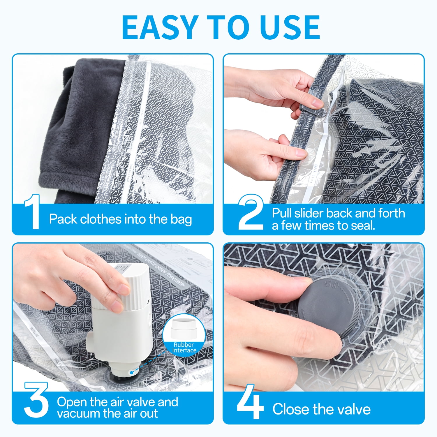TINANA Vacuum Storage Bags for Travel with Rechargeable Electric Pump, 15 Pack Space Saver Bags for Clothes, Bedding, Luggage, and Suitcase Compression