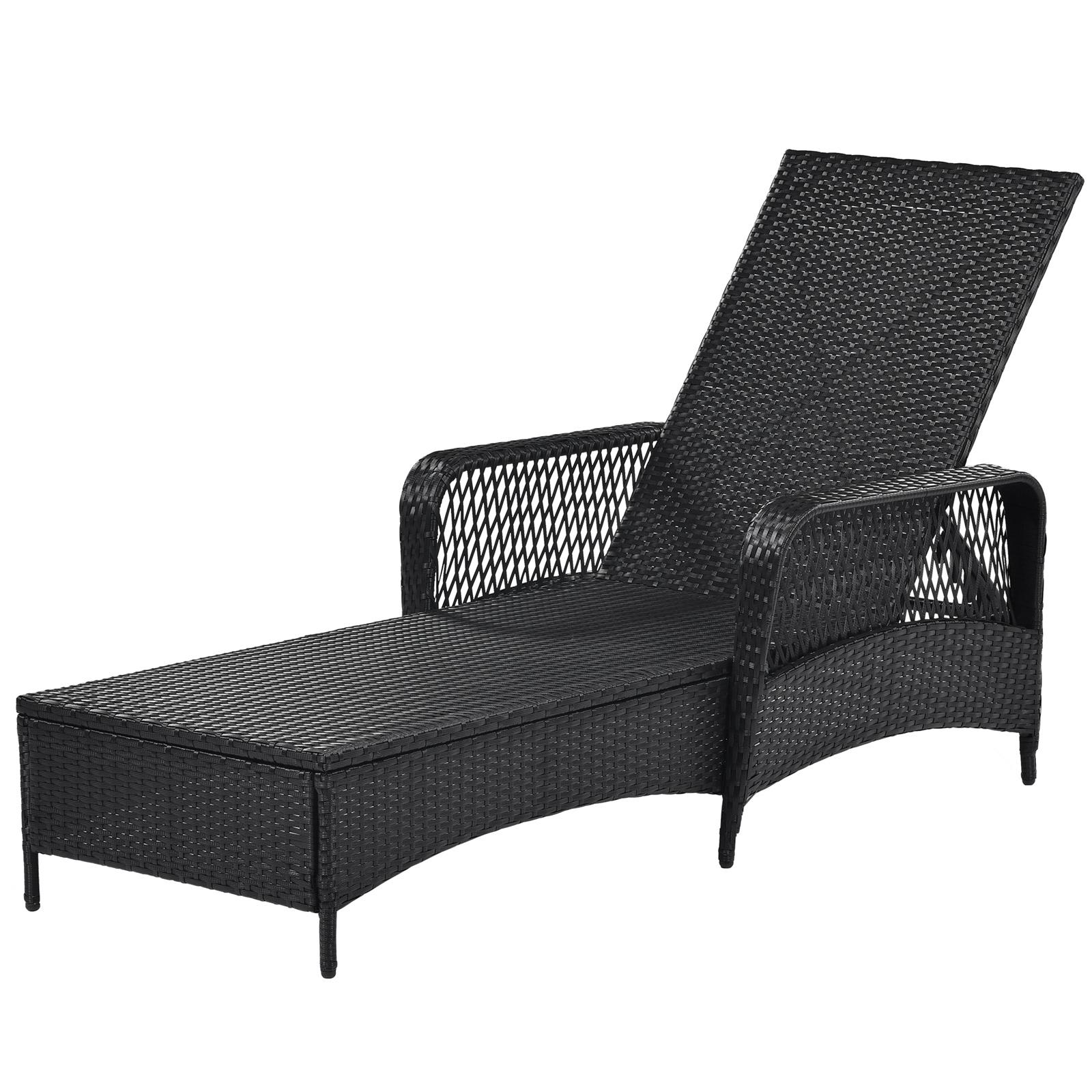 Beach Yard Pool Recliner Adjustable Patio Chaise Lounge Chair Outdoor Indoor for All Weather Outdoor patio pool PE rattan wicker chair wicker sun lounger, Black wiker, beige cushion - image 5 of 7