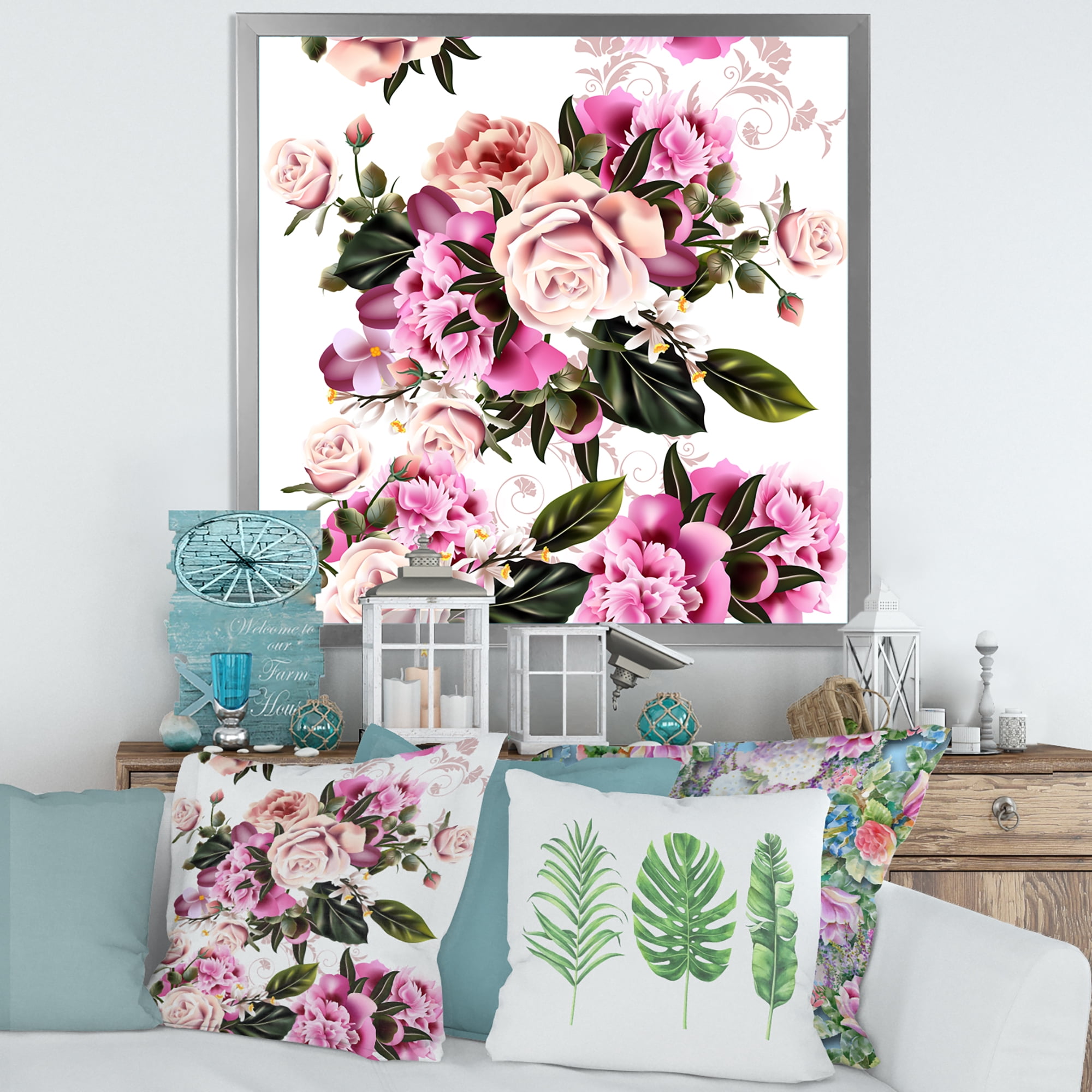 Designart 'Peony Vintage Flowers' Traditional Framed Art Print