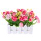 thumbnail image 1 of Valla de madera de 16 cm con flores artificiales, arreglos florales en tela para decoración del hogar, jardín y oficina (rosa), 1 of 7