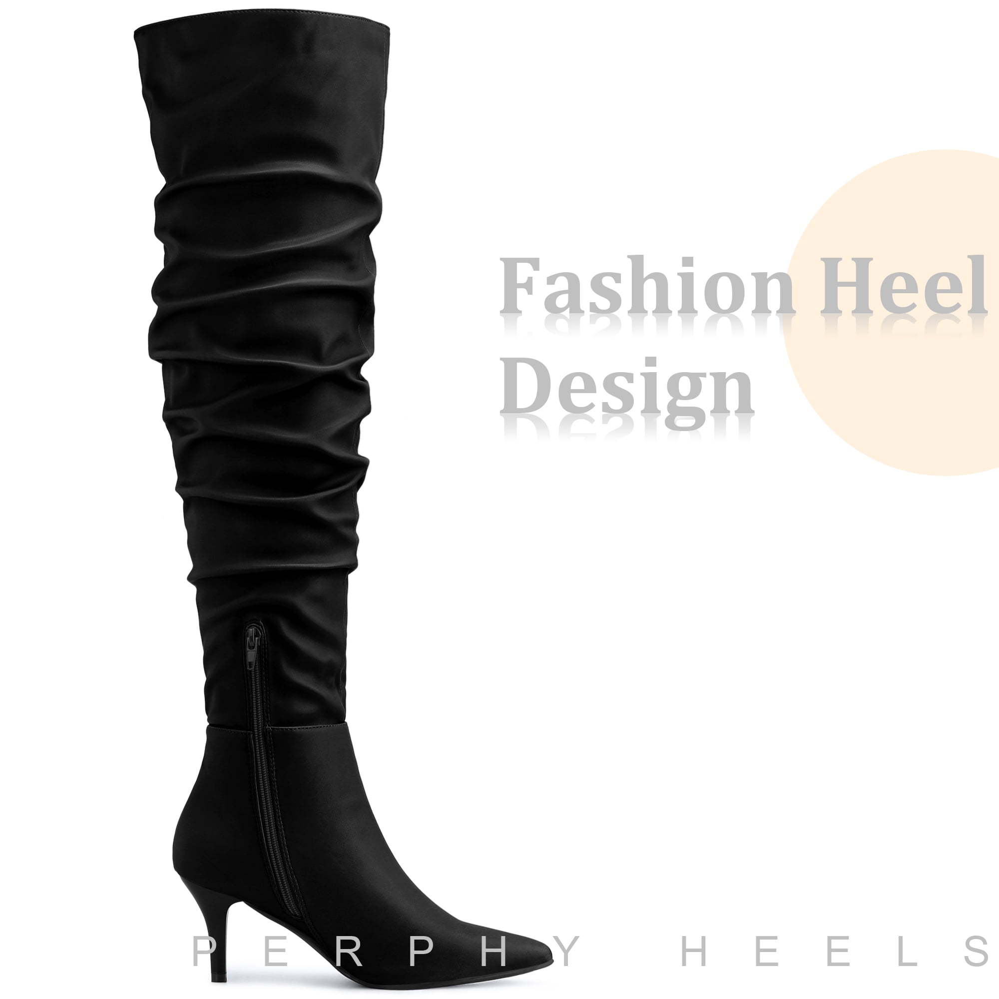 DARING DIVA Women's Slouches Stiletto Heels Over the Knee High Boots Black US 9
